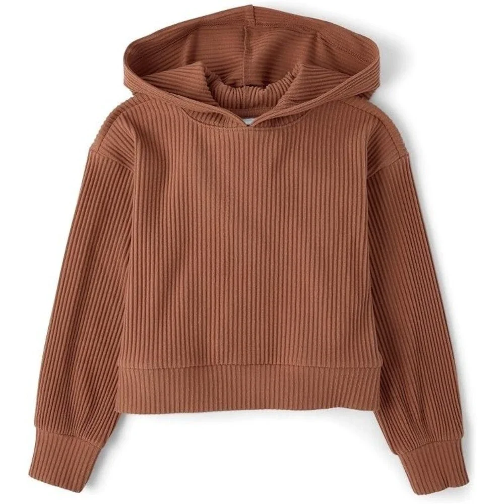 The Children's Place Girls Plush Ribbed Hooded Sweatshirt Pecan Pie XS New